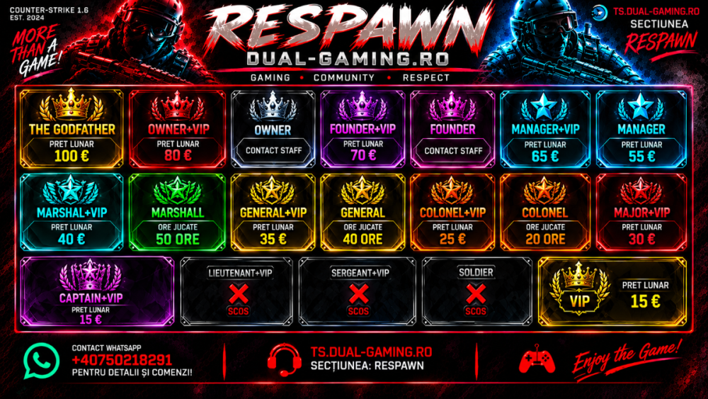 [RESPAWN] Prices - [RESPAWN] Prices - DUAL GAMING - ROMÂNIA